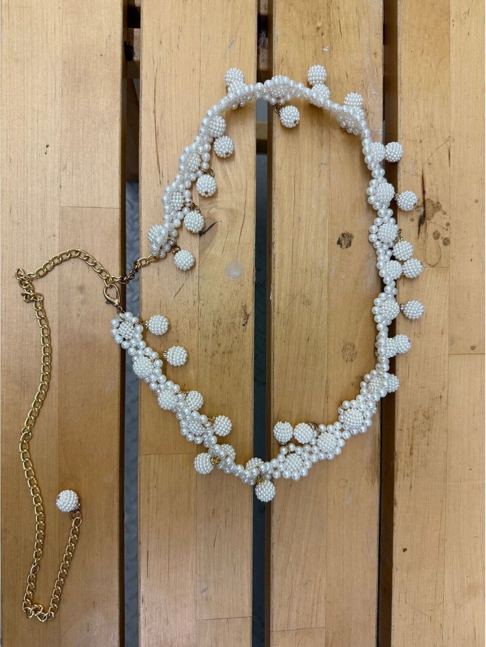 Elegant White Beaded Statement Belt with Gold Chain